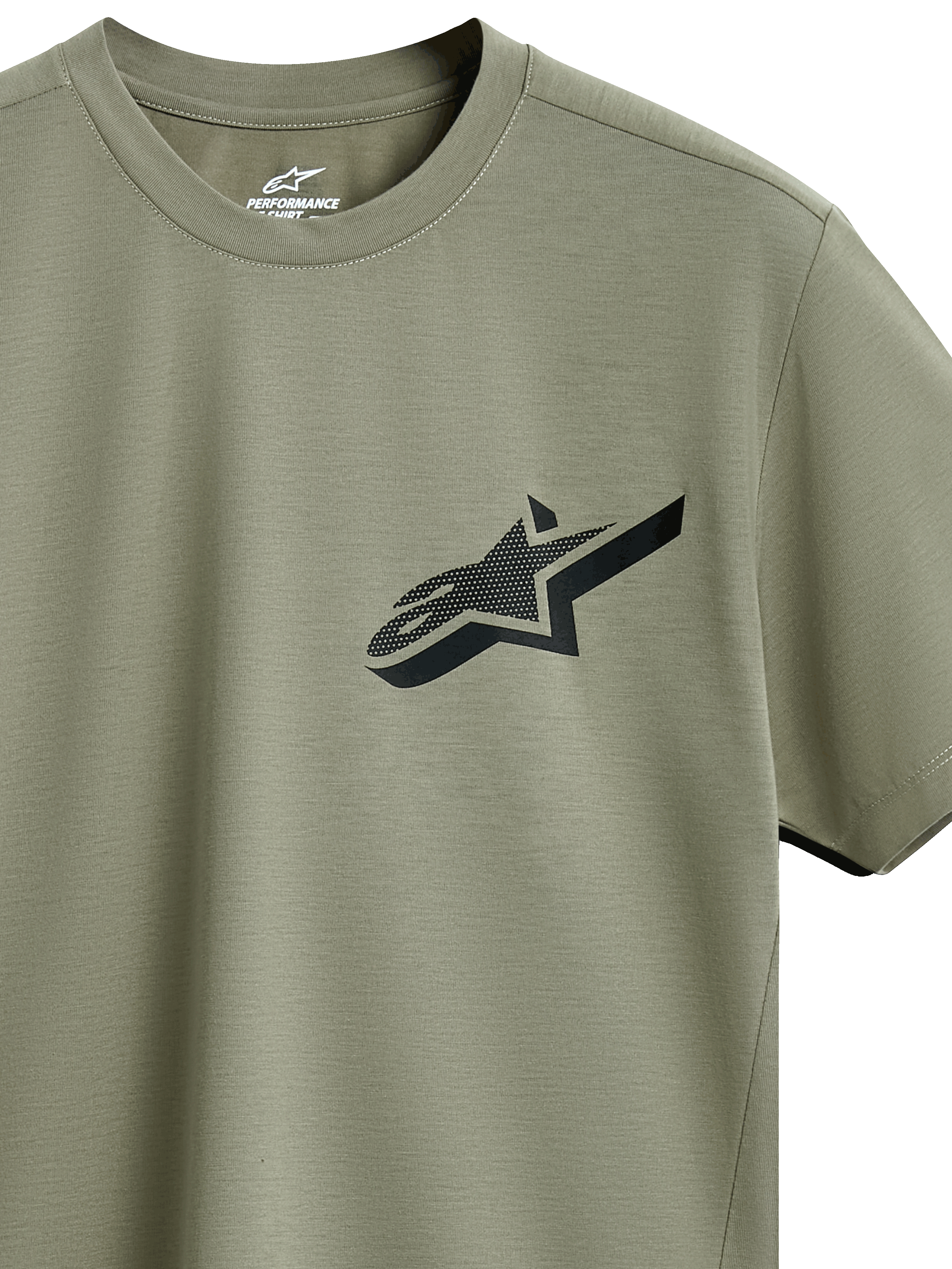 Alpinestars Attrition Performance Tee, kortærmet t-shirt, lysegrøn, sort Astars-logo med tekstureret mønster på brystet, bæredygtigt fugttransporterende performance-stof