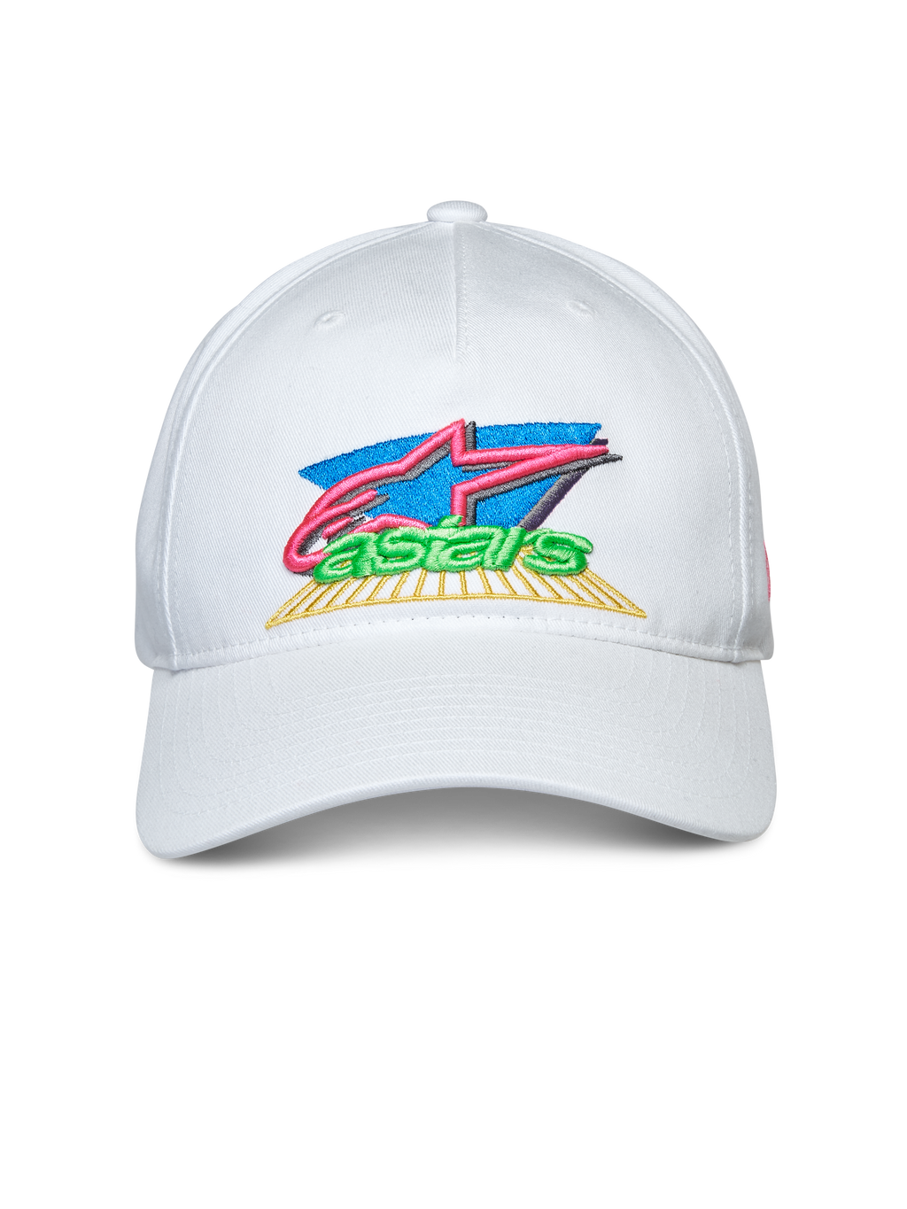 Alpinestars Vivid Hat, White, Curved Bill Snapback Cap, Colorful 3D and Flat Front Logo Embroidery, Casual Sportswear