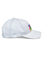 Alpinestars Vivid Hat, White, Side profile, Semi-structured low crown baseball cap with curved bill, Cotton twill fabric, Featuring vibrant multi-colored embroidery on the front, Casual sportswear headwear