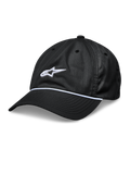 Alpinestars Tyler kasket, sort snapback baseballkasket, buet skygge med hvid flettet rebkant, hvidt 3D-broderet stjernelogo, ustruktureret lav krone, afslappet sportswear hovedbeklædning