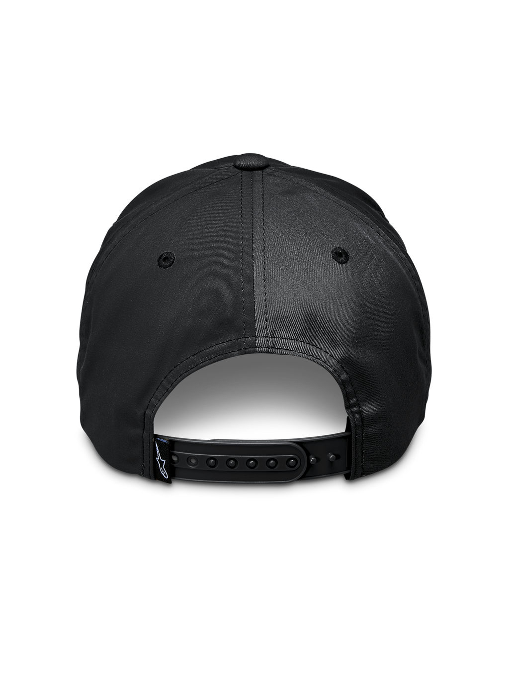 Alpinestars Tyler Hat, sort, set bagfra med justerbar snapback-lukning, lille logo-mærke på remmen, genanvendt polyestertwill, afslappet sportswear-tilbehør