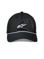 Alpinestars Tyler kasket, sort snapback-kasket, buet skygge med hvid flettet rebkant, hvidt broderet Astars-logo, afslappet sportstøj