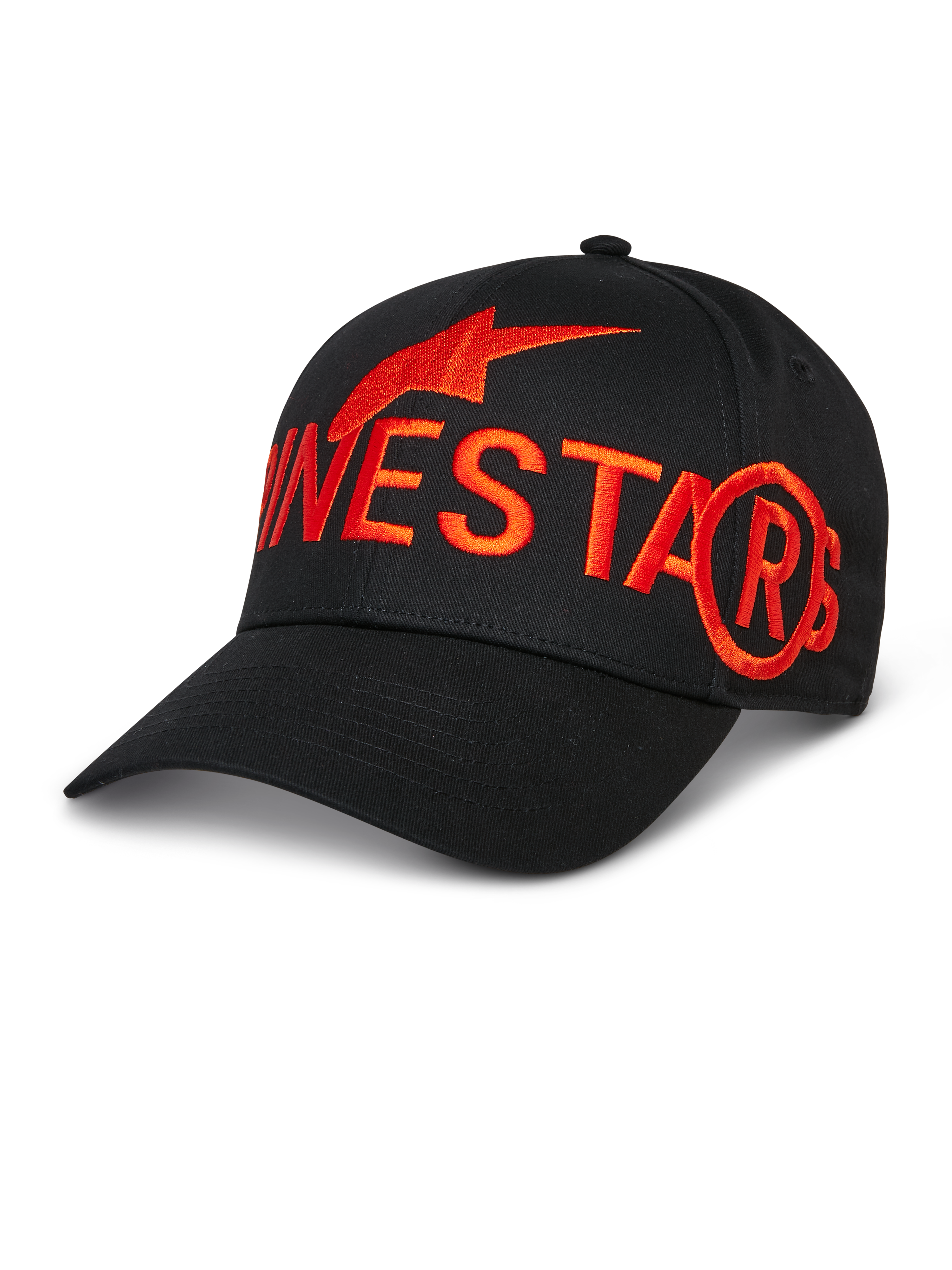 Alpinestars Committed Hat, Black Baseball Cap, Large Red Embroidered Logo and Star Symbol, Curved Brim, Structured Crown, Casual Sportswear Lifestyle Headwear