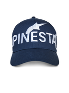 Alpinestars Committed Hat, Navy Blue, Snapback Baseball Cap, featuring a large white embroidered Alpinestars logo across the front, structured crown with a curved bill, casual motorsport streetwear