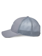 Alpinestars Terolithic Trucker Hat, Gray, Trucker Hat with mesh back and curved bill, side profile view, structured low crown with front logo detail, casual motorsport-inspired headwear