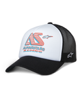 Alpinestars Ayess Trucker Hat, White and Black Mesh Cap with Red and Blue AS Racing Logo, Curved Bill, Sporty Casual Headwear