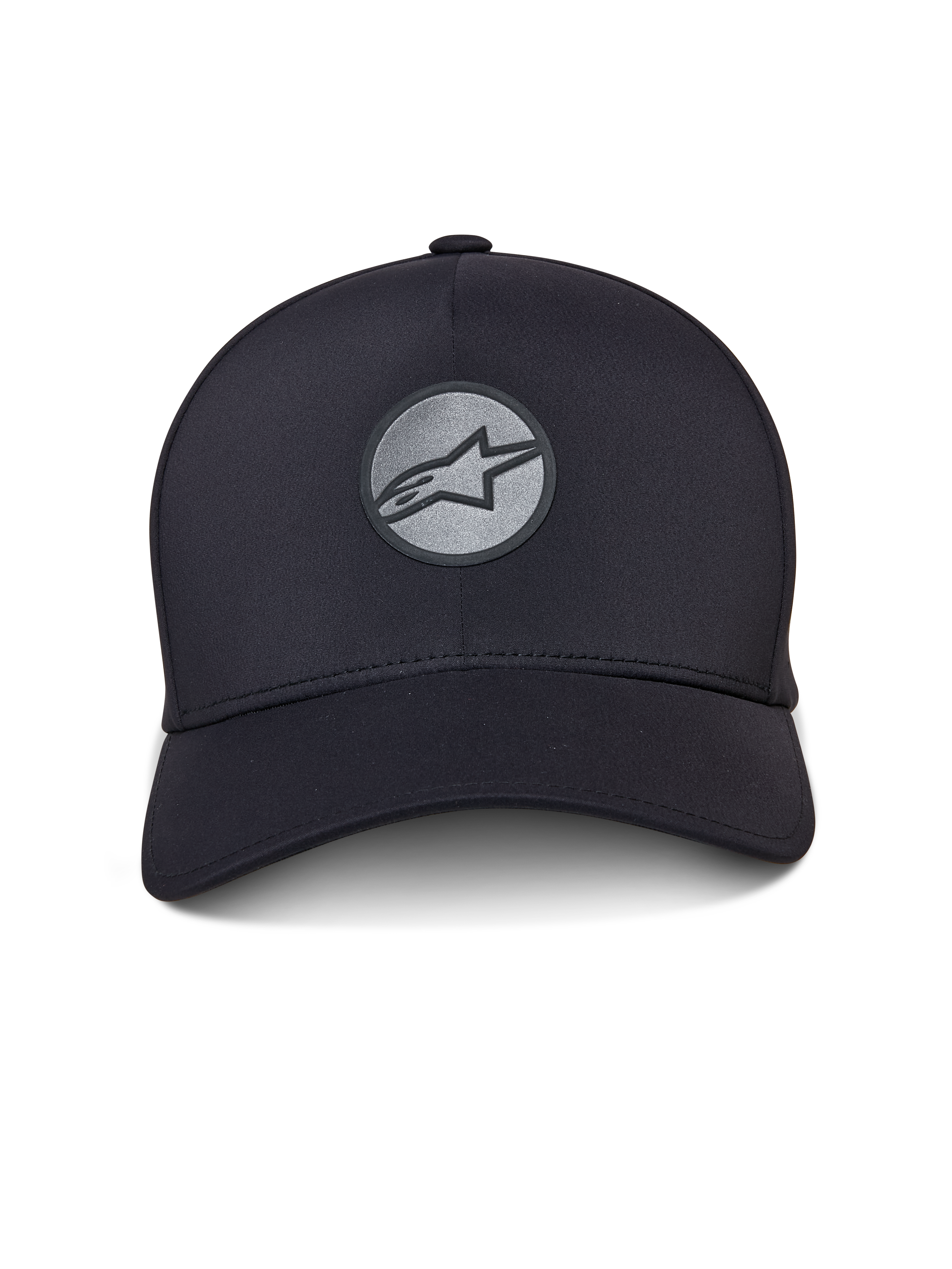 Alpinestars Apex kasket, sort sportskasket, buet skygge og struktureret krone, reflekterende svejset Astar-logo på et cirkulært mærke foran, sømløs konstruktion med et moderne atletisk design