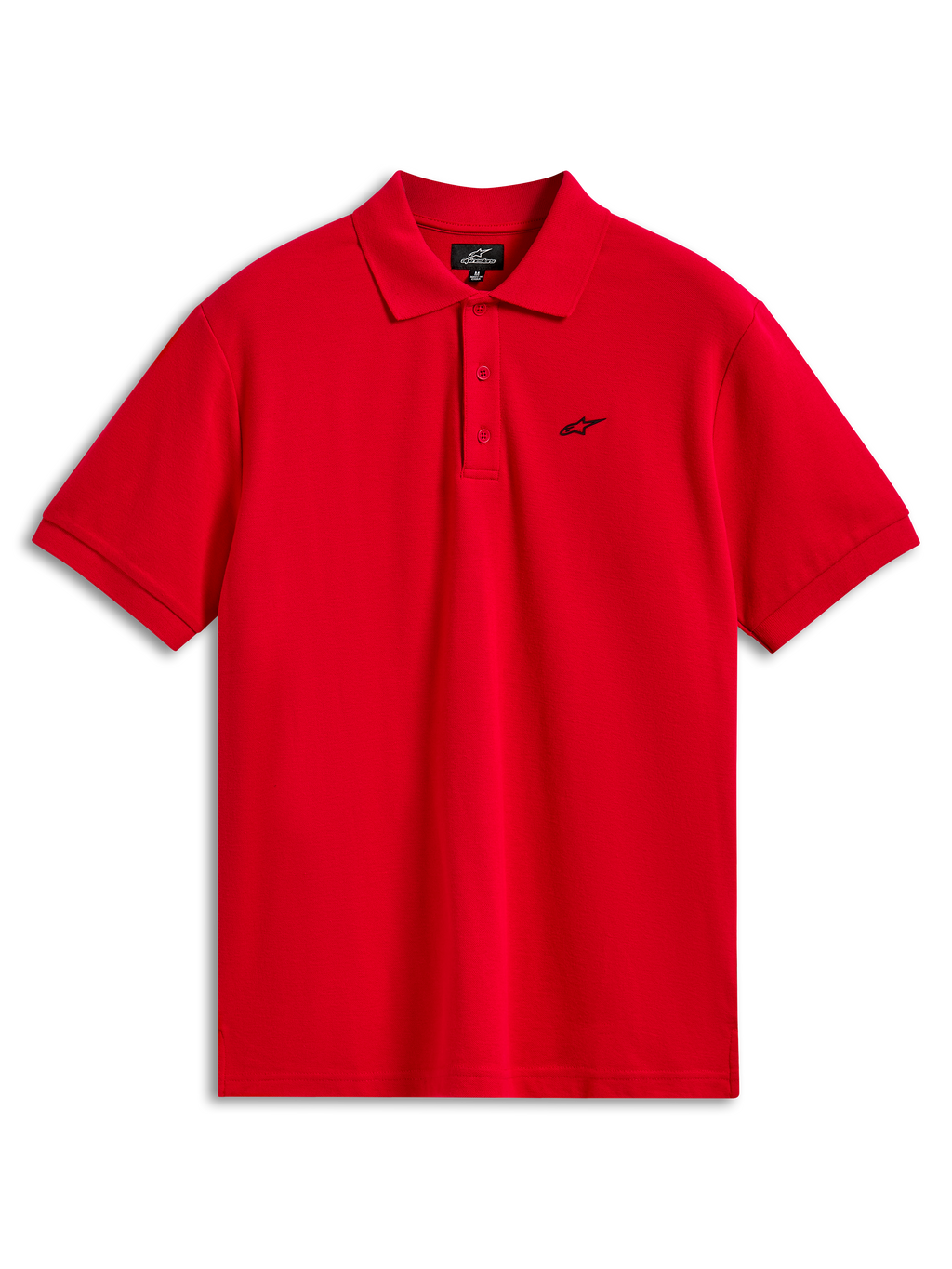 Alpinestars Endeavor Classic Polo, kortærmet piqué-poloshirt, rød, lille sort Astars-logo på brystet, stolpelukning med tre knapper, afslappet sportstøj