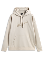 Alpinestars Emergent Oversized hættetrøje, afslappet motorsport streetwear, sandfarvet med tone-i-tone 3D-broderet Astars-logo, hætte med snøre, kængurulomme, afslappet oversized pasform