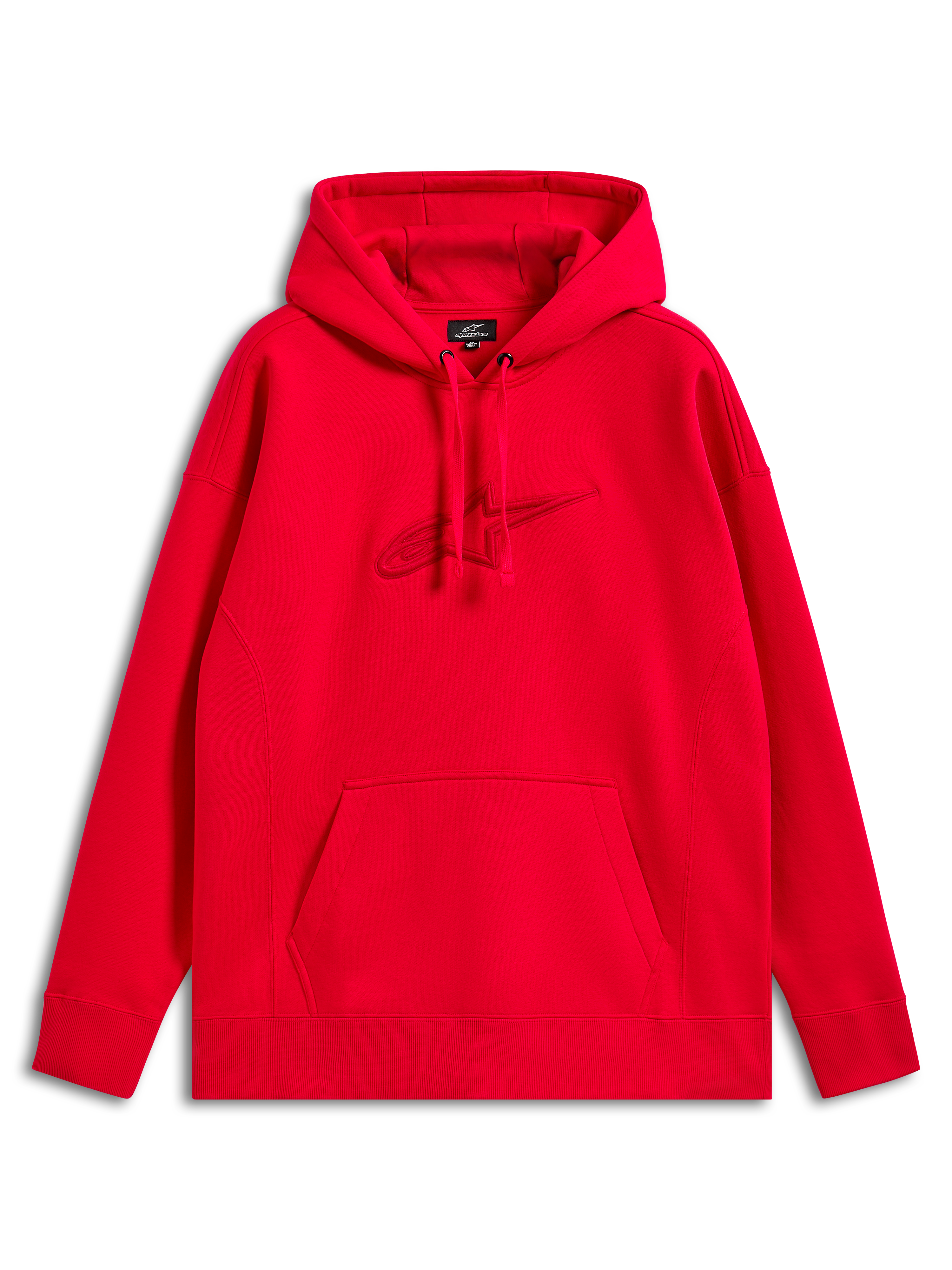 Alpinestars Emergent Oversized hættetrøje, rød, pullover sweatshirt med tonalt 3D-broderet Astars-logo, kængurulomme, afslappet motorsport-streetwear