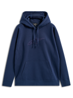 Alpinestars Emergent Oversized Hættetrøje, navy blå, pullover fleece med tonalt 3D-broderet Astars-logo på brystet, kængurulomme, hætte med snøre, afslappet pasform casual streetwear