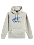 Alpinestars Pulse Hoodie, casual streetwear, off-white med blåt Astars-logo og grå branding, kængurulomme foran, hætte med snøre, lange ærmer, moderne motorsport-inspireret design