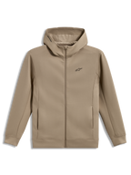 Alpinestars Cypher Hoodie, beige hættetrøje med lynlås, højhalset hætte, mesh-foring og Astars-logo, motorsport-streetwear
