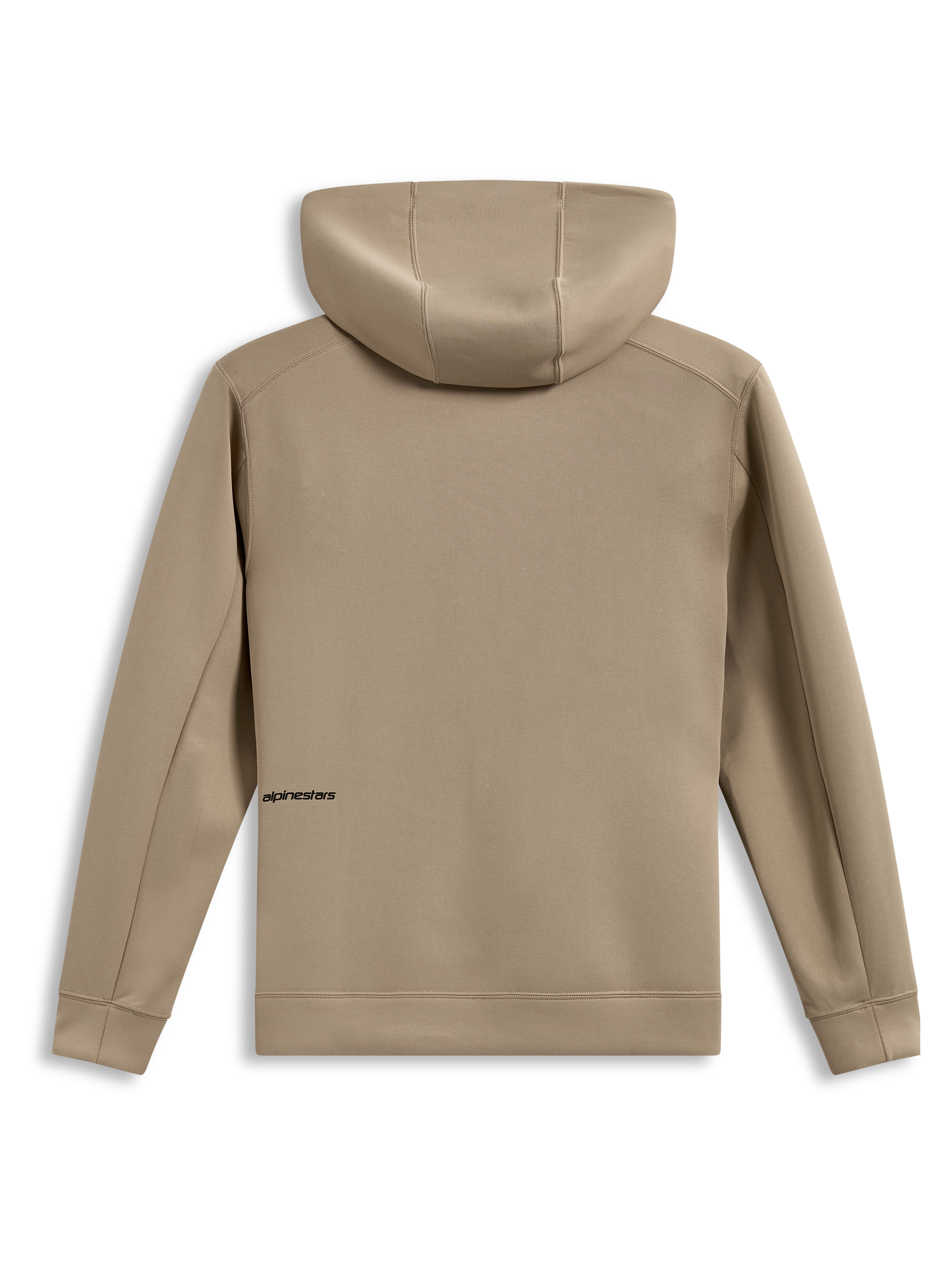 Alpinestars Cypher Hoodie, teknisk sportstøj, beige, tri-blend fleece, set bagfra med højhalset hætte og subtilt logo.