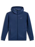 Alpinestars Cypher Hoodie, stålblå lynlåshættetrøje, højhalset mesh-foret hætte, blødt fleece, motorsport-streetwear
