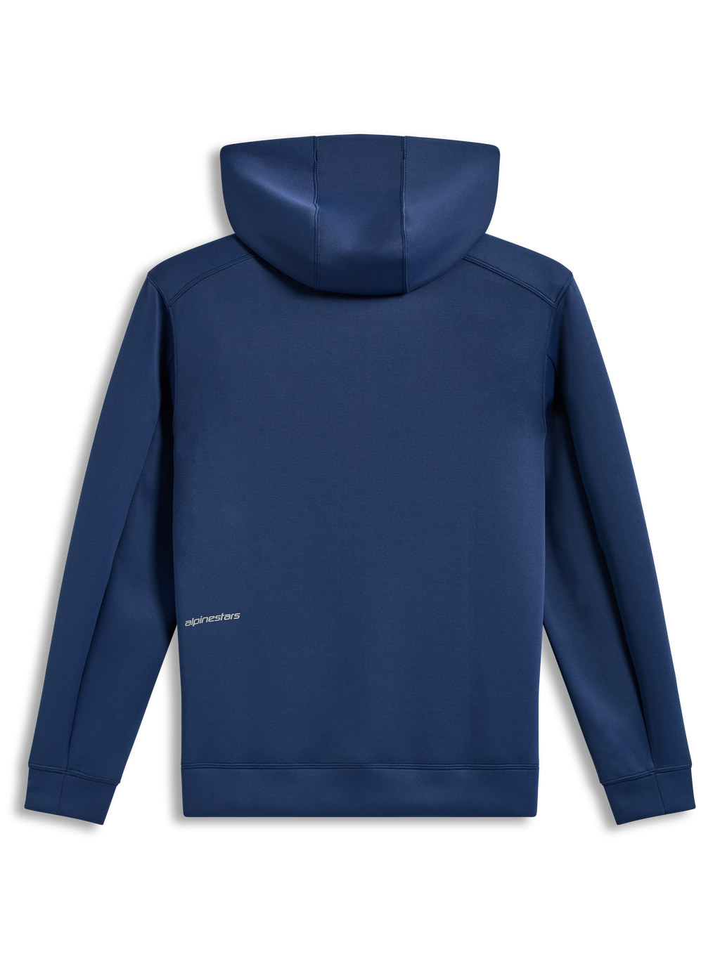 Alpinestars Cypher Hoodie, stålblå hættetrøje i tri-blend fleece, set bagfra med tekstlogodetalje