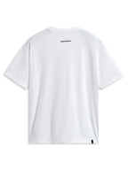 Alpinestars Focused Oversized CSF Tee, kortærmet t-shirt, hvid, set bagfra med lille sort Alpinestars-ordlogo i nakken og ekstern label ved sømmen, afslappet motorsport-streetwear