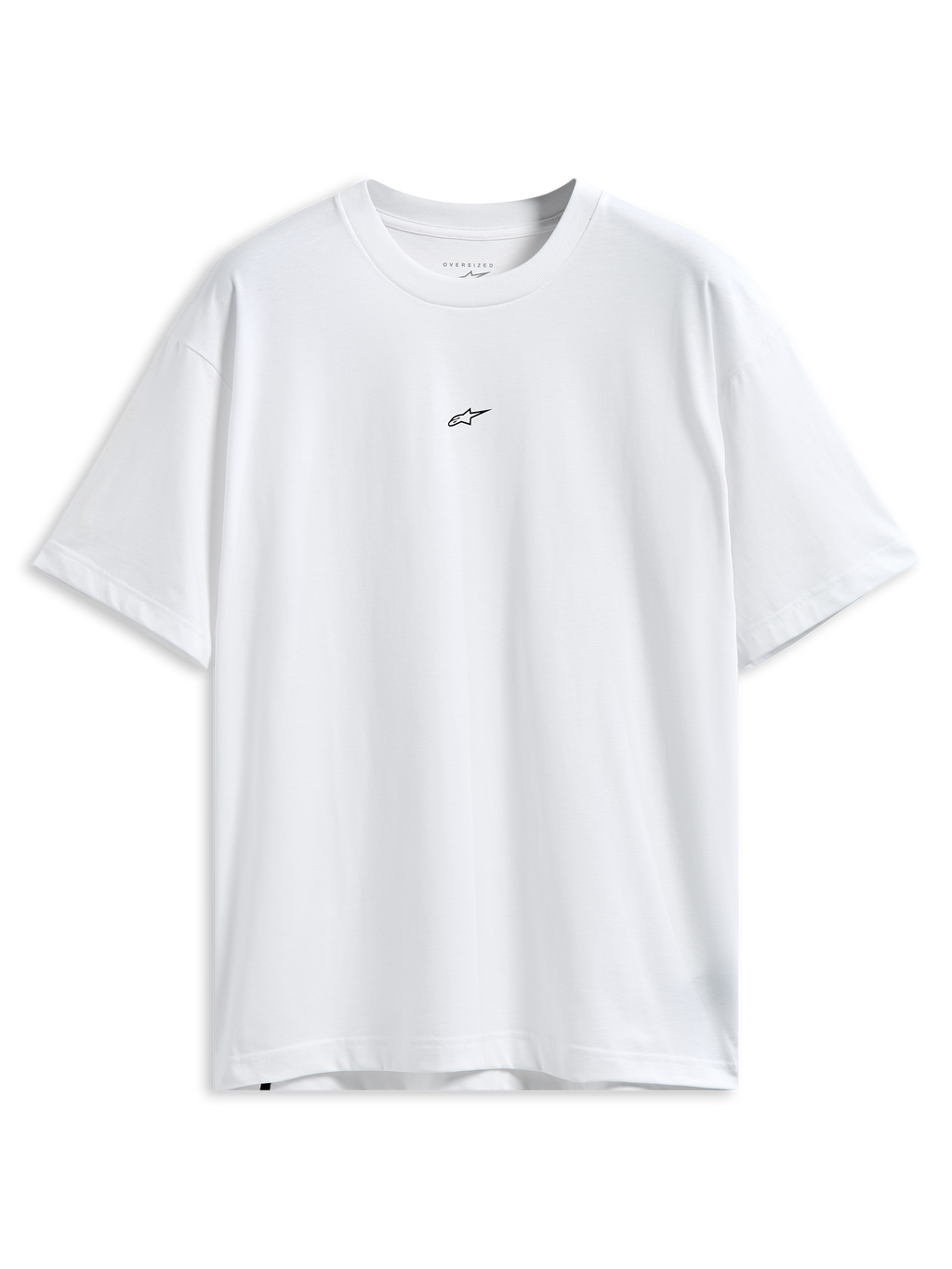 Alpinestars Focused Oversized CSF Tee, kortærmet t-shirt, hvid, lille sort Astars-logo på brystet, afslappet oversize pasform, casual motorsport streetwear