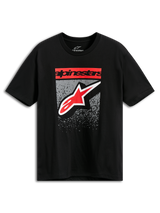 Alpinestars Noka CSF Tee, kortærmet t-shirt, sort, rødt Alpinestars-bloktekst og stjernelogo med grå MX-gradueringsgrafik, afslappet motorsport-streetwear