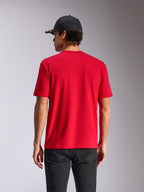 Alpinestars Noka CSF Tee, Short Sleeve T-Shirt, Red, back view on model, casual motorsport streetwear, styled with black cap and dark pants