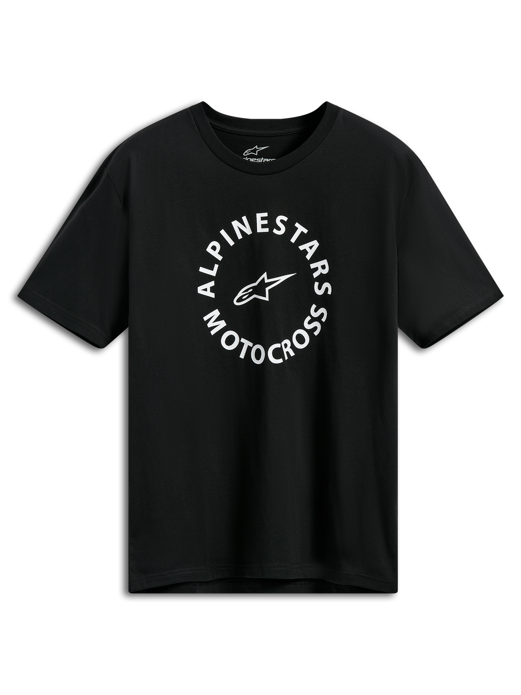 Alpinestars MX CSF Tee, kortærmet t-shirt, sort, hvid cirkulær Alpinestars Motocross-grafik, afslappet motorsport-streetwear