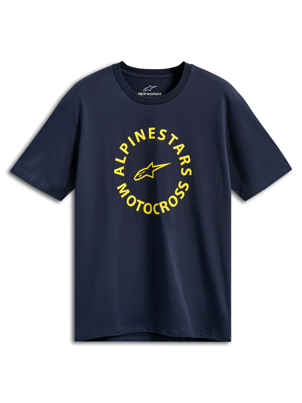 Alpinestars MX CSF T-shirt, kortærmet t-shirt, mørkeblå, gul cirkulær Alpinestars Motocross-grafik, afslappet motorsport streetwear