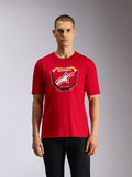 Alpinestars Plate CSF Tee, kortærmet t-shirt, rød, Astars MX-pladegrafik på fronten med hvidt stjerne-logo og "Racing Ahead"-tekst, casual motorsport-streetwear