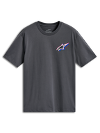 Alpinestars Angler CSF T-shirt, kortærmet T-shirt, koksgrå, flerfarvet Astars-logo på venstre bryst med røde og blå detaljer, afslappet motorsport-streetwear