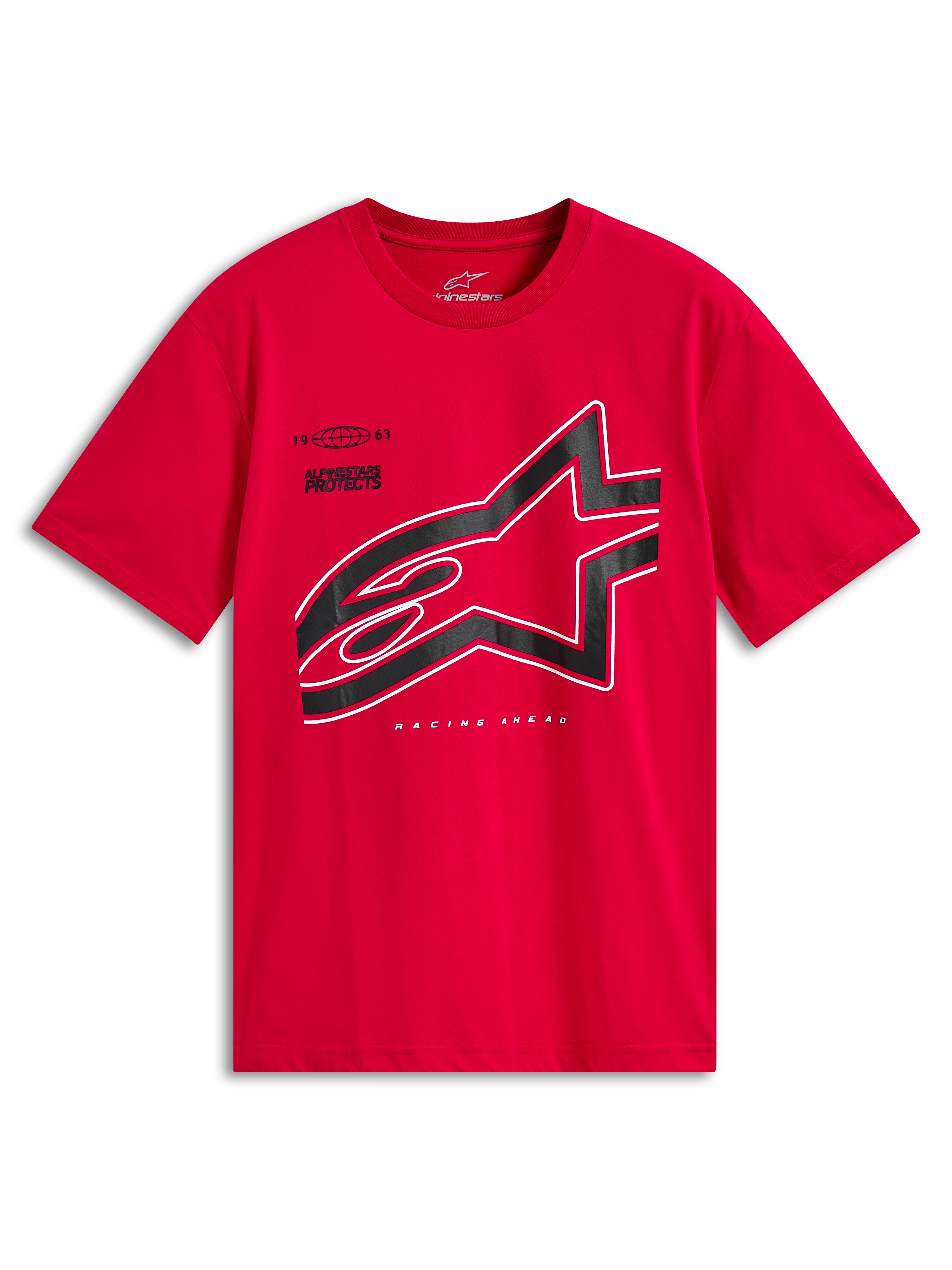 Alpinestars Authority CSF Tee, Short Sleeve T-Shirt, Red, Large Black Cropped Astars Logo with White Outline, Casual Motorsport Sportswear