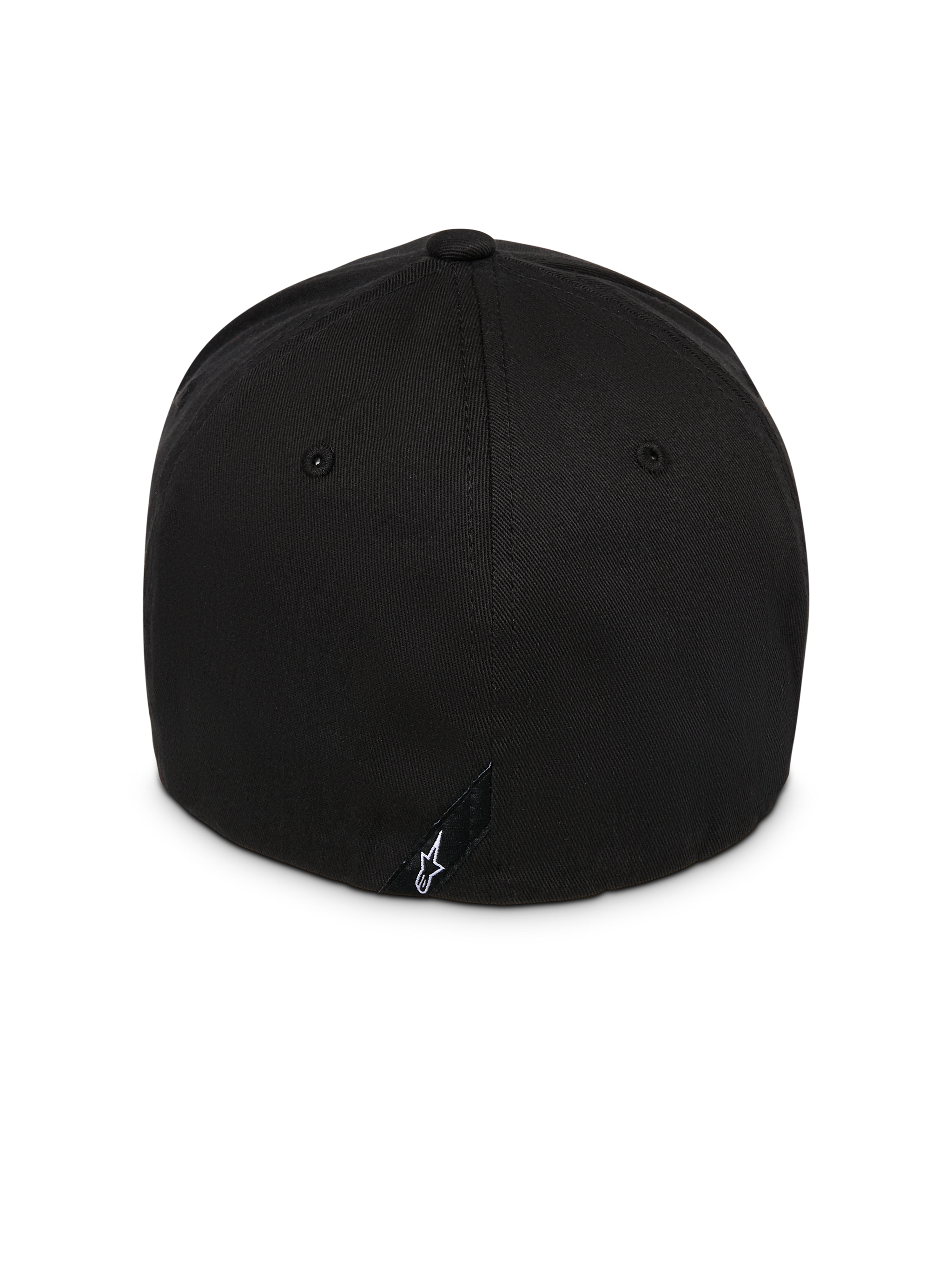 Alpinestars Instinct kasket, sort, set bagfra med struktureret krone og flex-back design, lille sort mærkat med hvidt Astars-logo, holdbart twill-stof, afslappet motorsport-inspireret hovedbeklædning