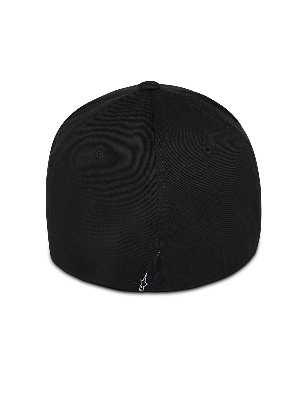 Alpinestars Pivot kasket, sort kasket med fleksibel bagside, set bagfra med lille hvidt broderet Astars-logo, twill-konstruktion, afslappet motorsportstøj