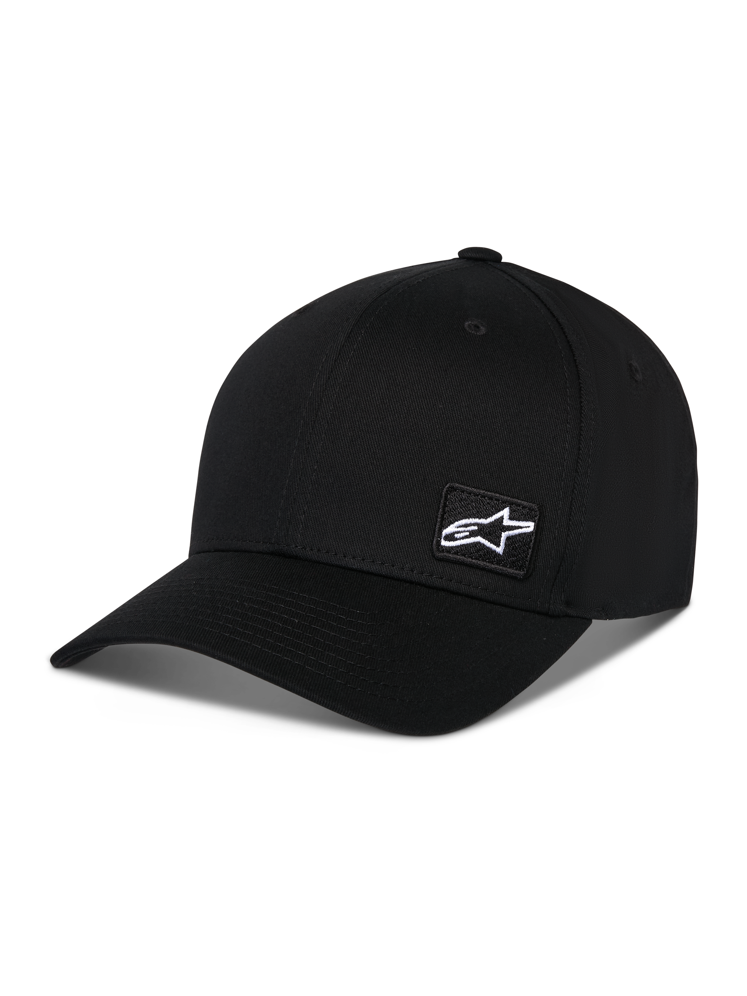 Alpinestars Pivot kasket, sort sportswear-kasket, med buet skygge og struktureret krone, lille hvidt Astars logo-patch på siden, afslappet motorsport-inspireret design
