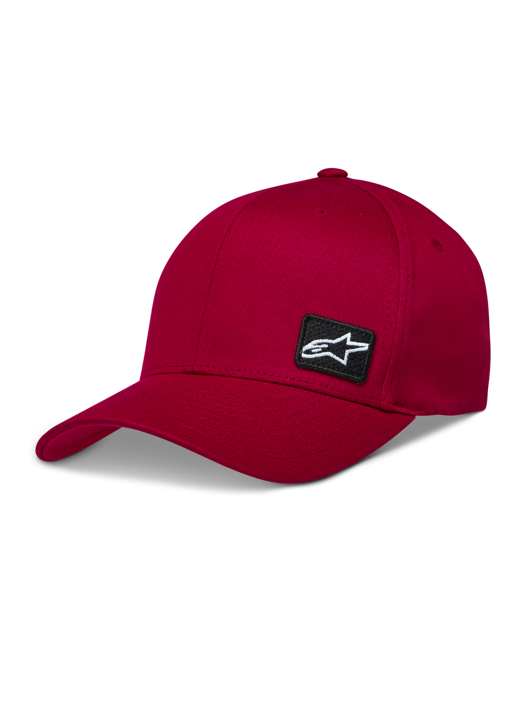 Alpinestars Pivot Hat, mørkerød baseballkasket med buet skygge og struktureret krone, lille broderet Astars logomærke, afslappet motorsport sportswear