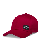 Alpinestars Pivot Hat, mørkerød baseballkasket med buet skygge og struktureret krone, lille broderet Astars logomærke, afslappet motorsport sportswear