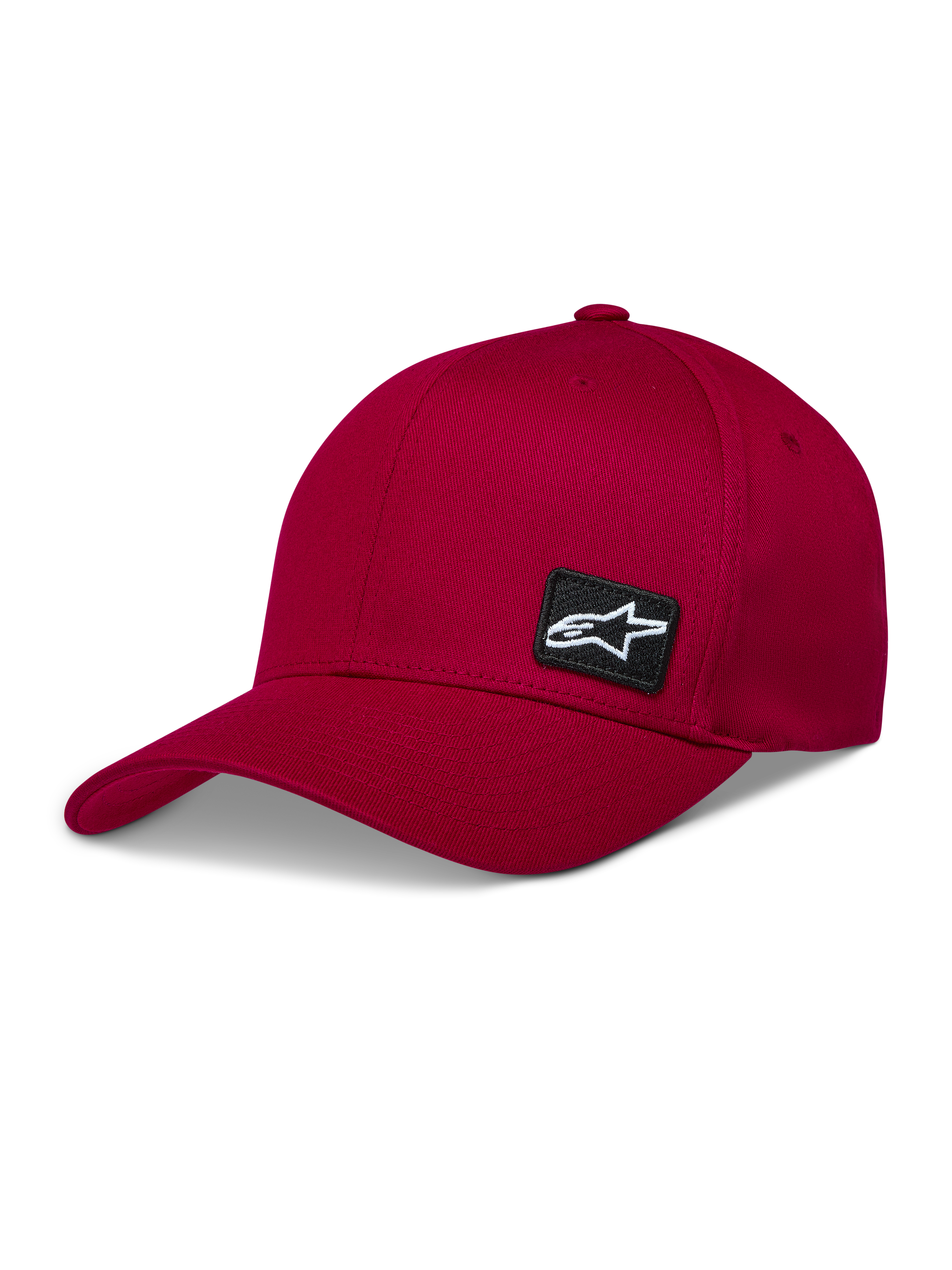 Alpinestars Pivot Hat, mørkerød baseballkasket med buet skygge og struktureret krone, lille broderet Astars logomærke, afslappet motorsport sportswear