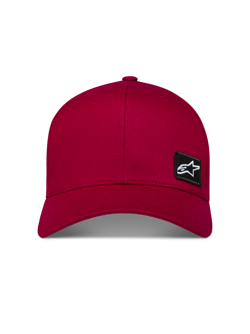Alpinestars Pivot kasket, mørkerød kasket i twill med struktureret krone, buet skygge og sort Astars logopatch.