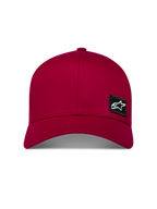 Alpinestars Pivot kasket, mørkerød kasket i twill med struktureret krone, buet skygge og sort Astars logopatch.