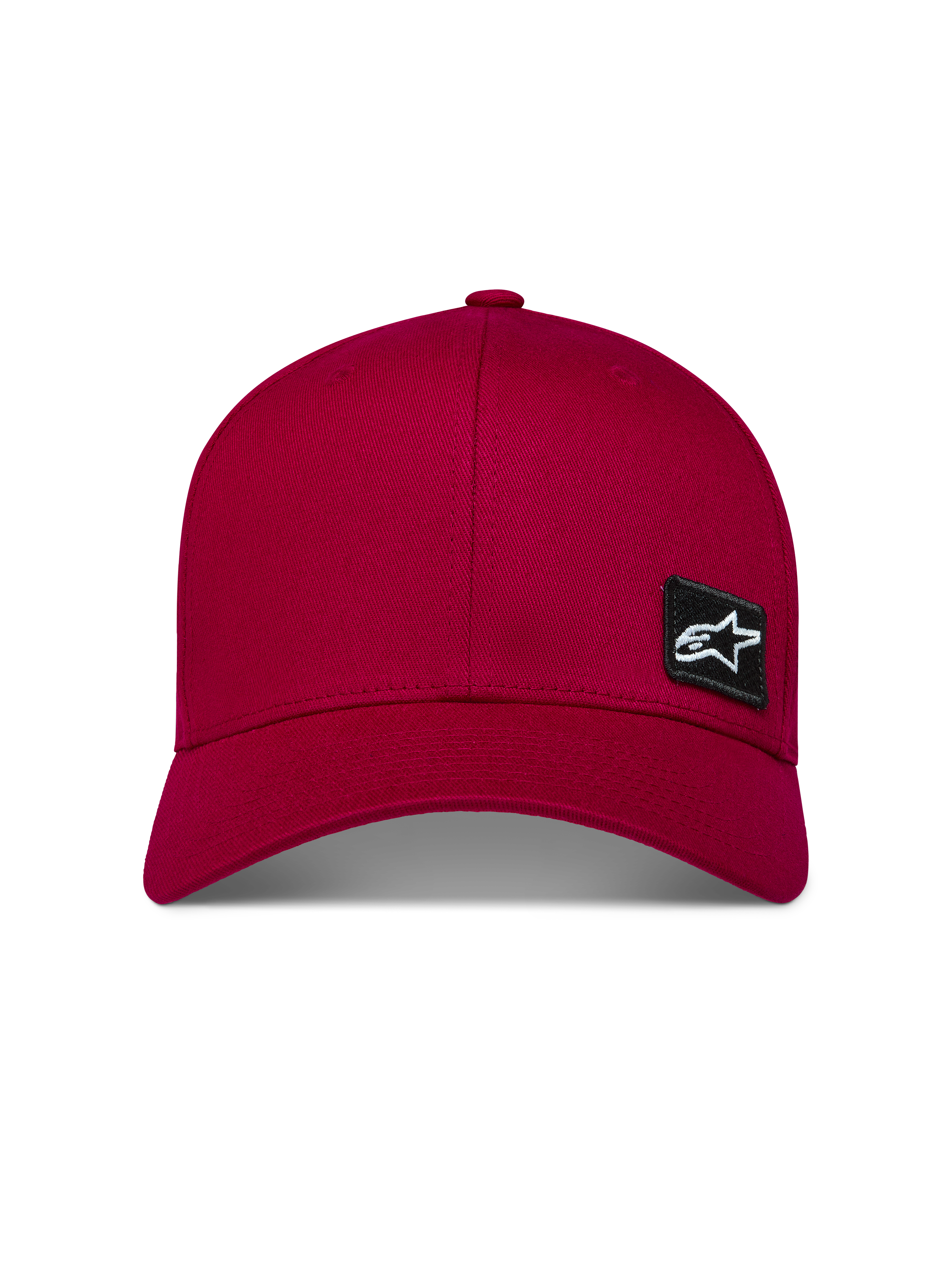 Alpinestars Pivot kasket, mørkerød kasket i twill med struktureret krone, buet skygge og sort Astars logopatch.