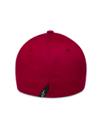 Alpinestars Pivot Hat, mørkerød kasket i twill, set bagfra med flex-back og lille Astars-logo, afslappet motorsport-streetwear.