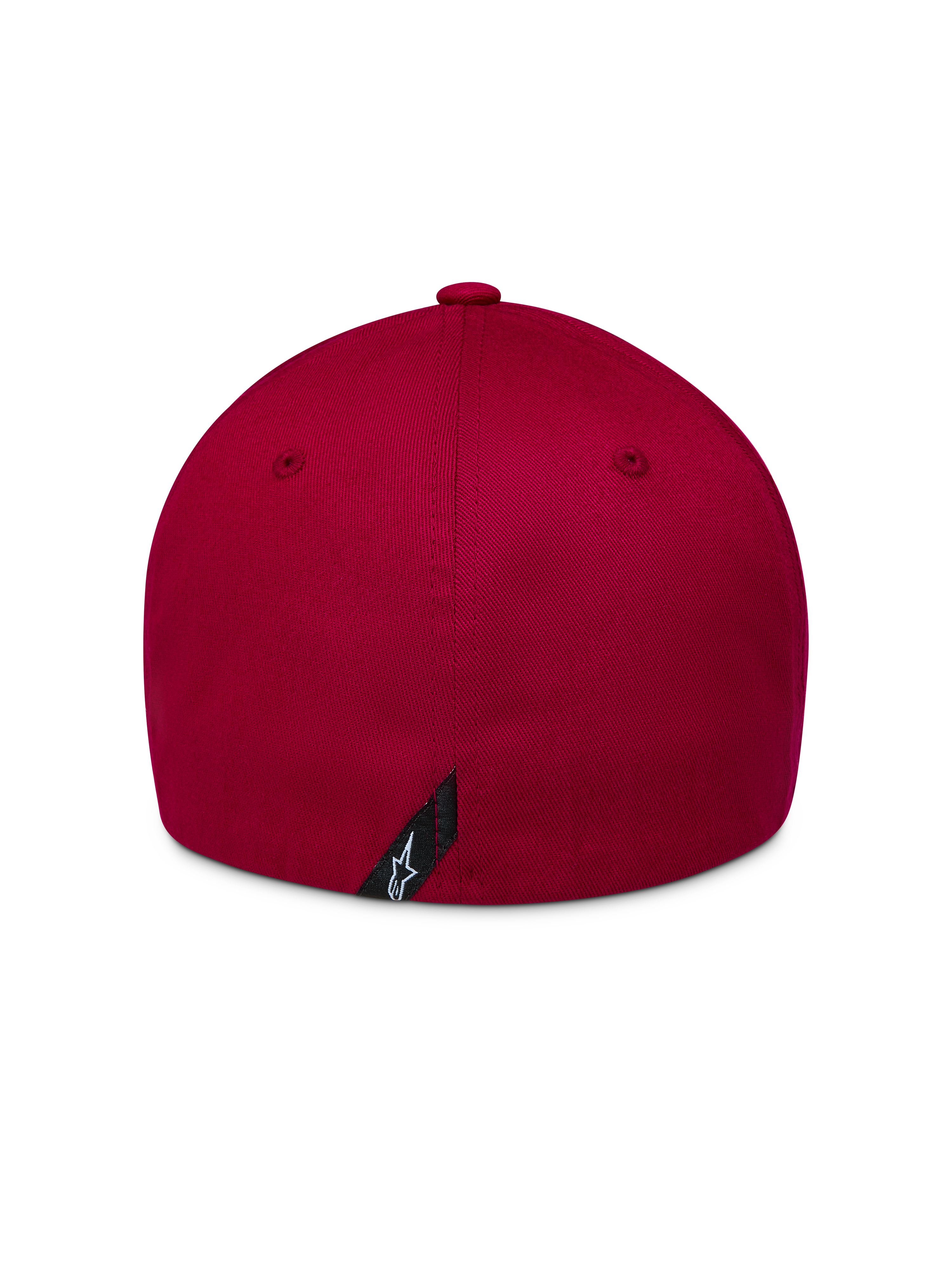 Alpinestars Pivot Hat, mørkerød kasket i twill, set bagfra med flex-back og lille Astars-logo, afslappet motorsport-streetwear.