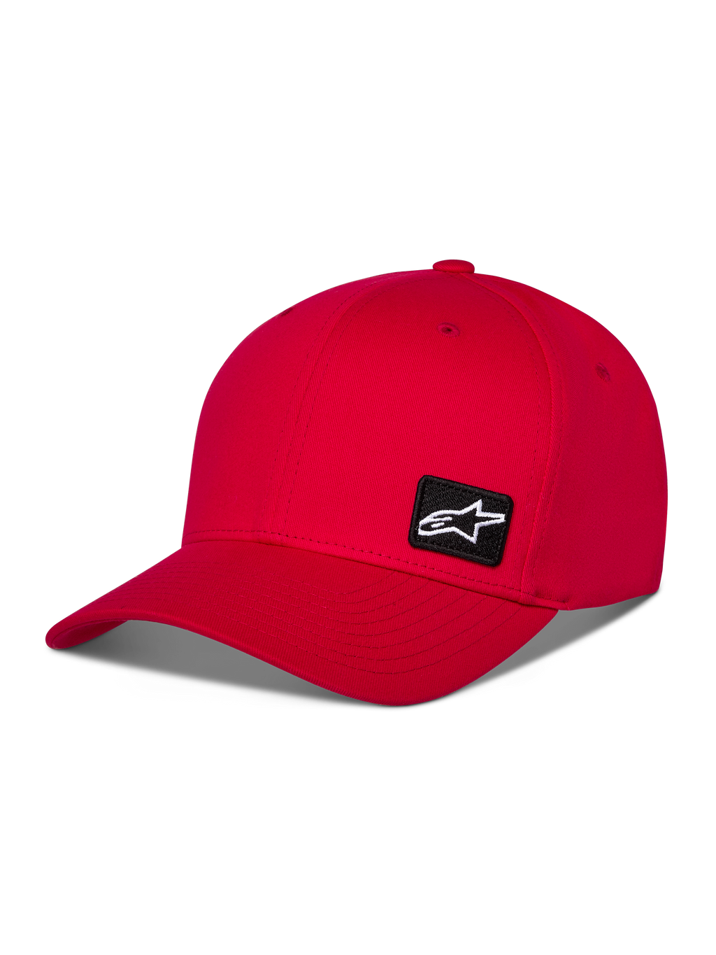 Alpinestars Pivot kasket, rød sportswear baseballkasket, buet skygge med struktureret krone, lille sort broderet Astars-logopatch på siden, afslappet motorsportdesign