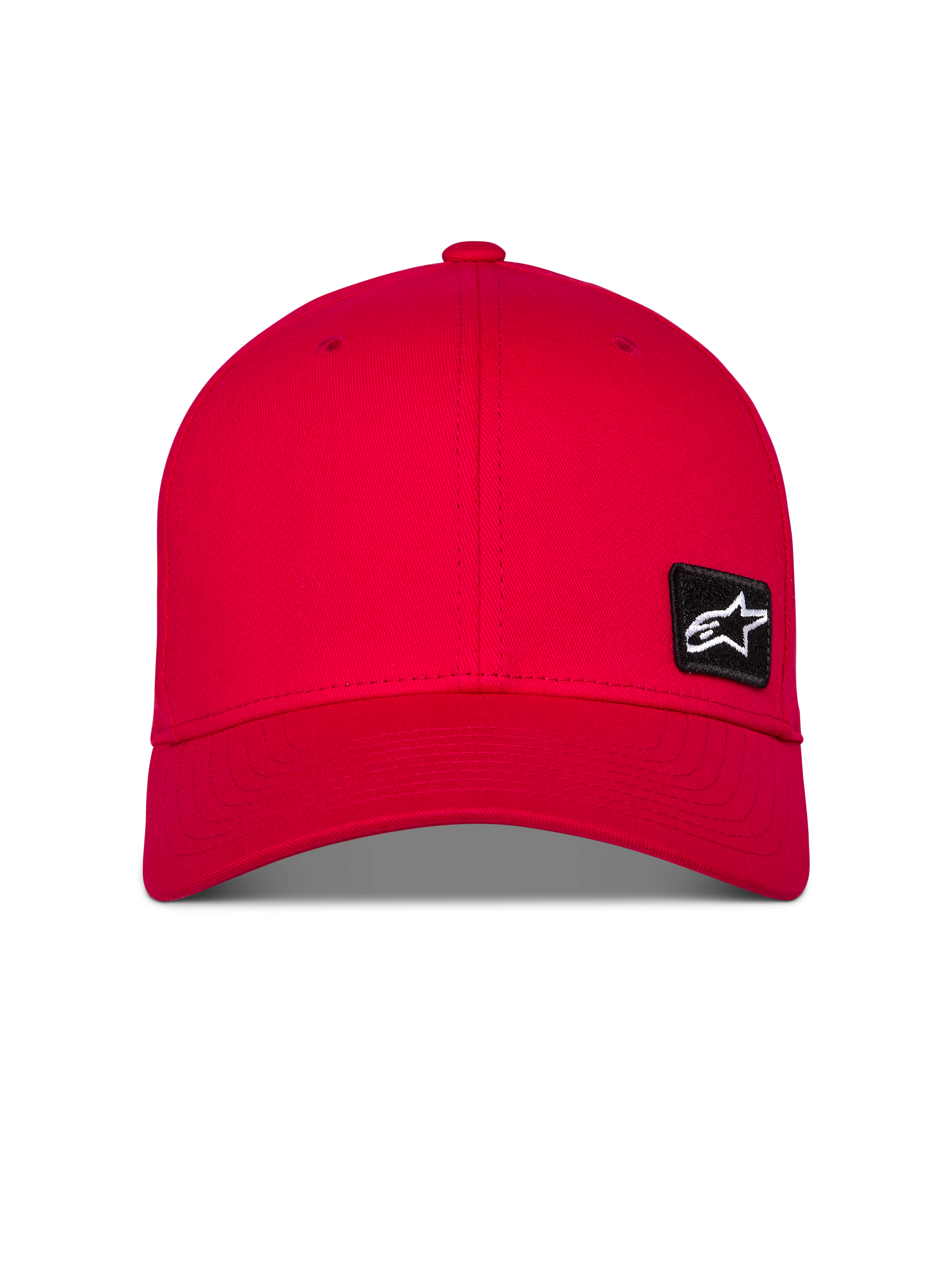 Alpinestars Pivot Hat, rød sportswear-kasket, med buet skygge og struktureret krone, lille sort broderet Astars logo-patch på forsiden, afslappet twill-hovedbeklædning