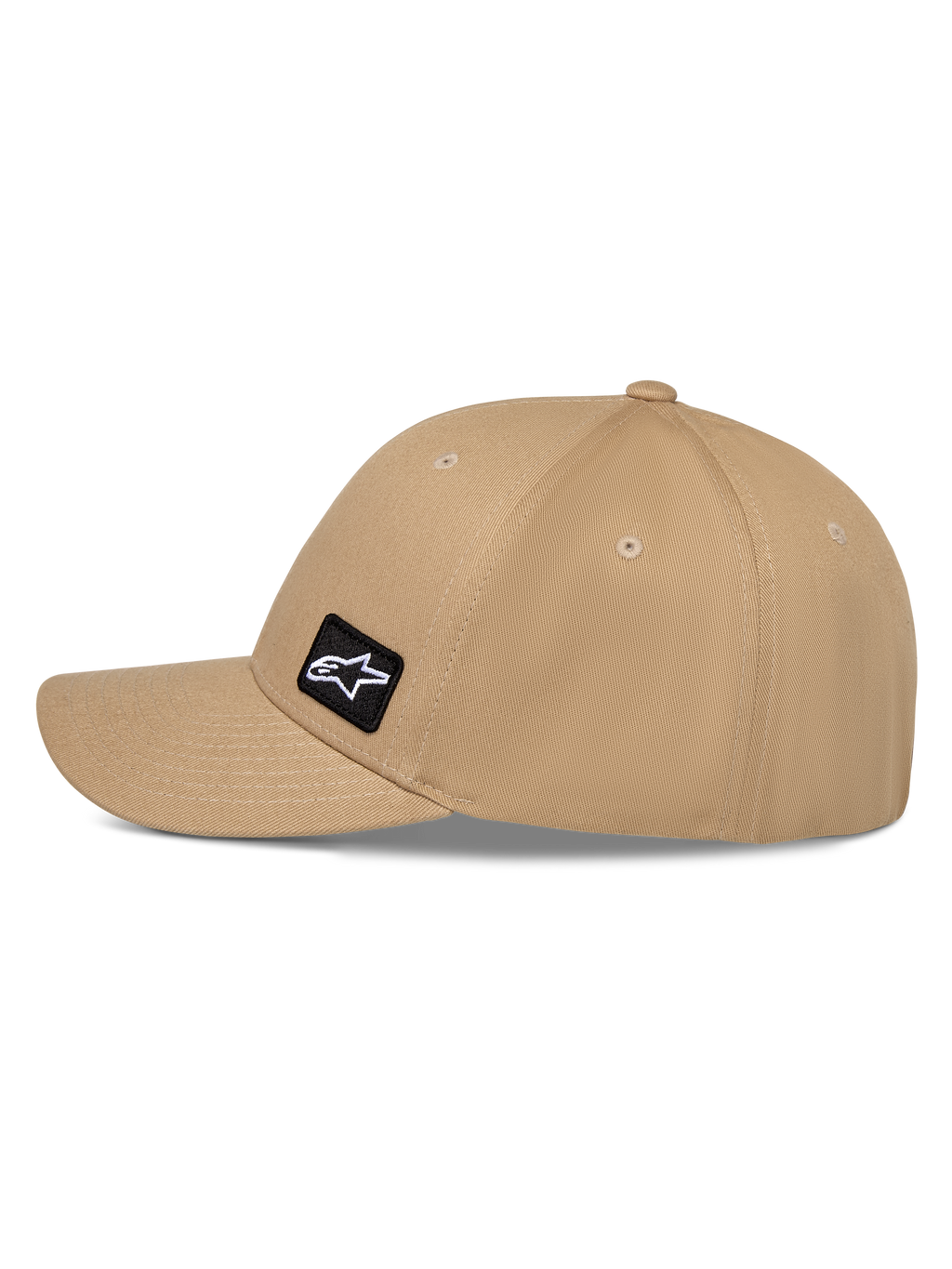 Alpinestars Pivot Hat, casual sportstøj kasket, sand khaki, med buet skygge og struktureret krone, lille sort broderet Astars-logo patch på siden, slidstærkt bomuldstwill-materiale