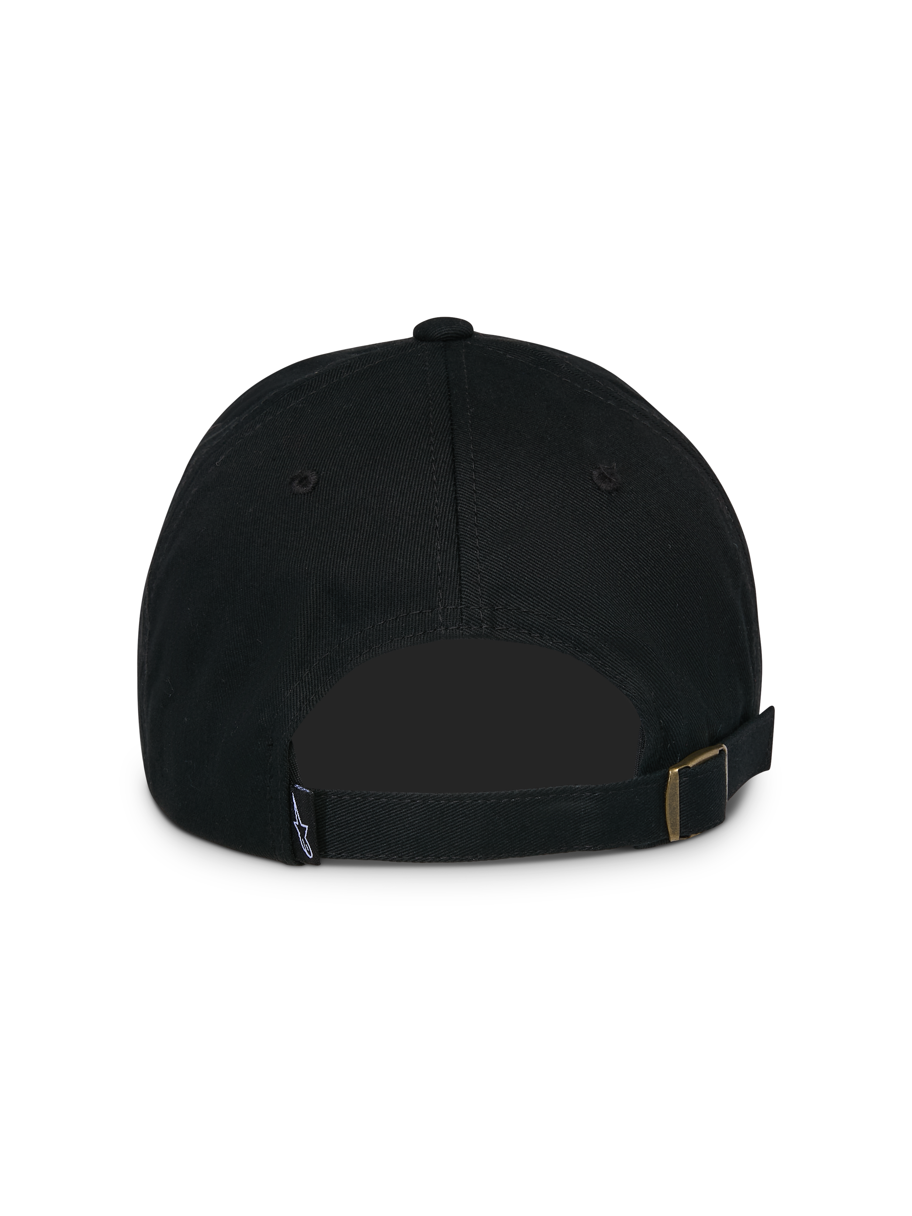 Alpinestars Calipalm Strapback kasket, sort, set bagfra, justerbar strapback-lukning med metalspænde, lille vævet logo-mærkat, ustruktureret bomuldstwill-konstruktion