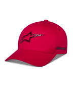 Alpinestars Carbon Fiber Snapback kasket, rød, Astars-logo på fronten og ordlogo på siden med carbon fiber-look heat transfer print, buet skygge og struktureret krone, afslappet motorsport-streetwear