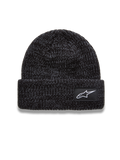 Alpinestars Unload Rib Cuff Hue, mørkegrå melange strikket hue med hvidt Astar-logomærke, afslappet motorsport-streetwear.