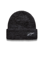 Alpinestars Unload Rib Cuff Hue, mørkegrå melange strikket hue med hvidt Astar-logomærke, afslappet motorsport-streetwear.