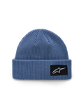 Alpinestars Unload Rib Cuff hue, blå, strikket jersey-konstruktion, lav pasform med opslag, sort vævet patch med hvidt Astars-logo, casual sportswear hovedbeklædning