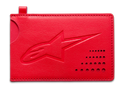 Alpinestars Ageless kreditkortholder, rød, klassisk pung i splitlæder, præget Astars-logo, buet udskæring, perforeret hjørnedetalje, slankt minimalistisk tilbehør