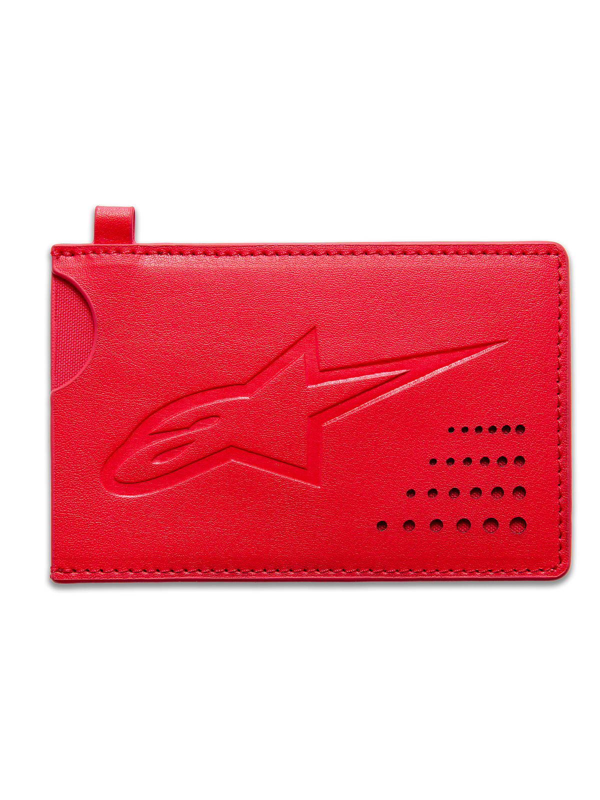 Alpinestars Ageless Credit Card Holder, red sportswear accessory, compact split leather wallet featuring debossed Astars logo and exterior card slots